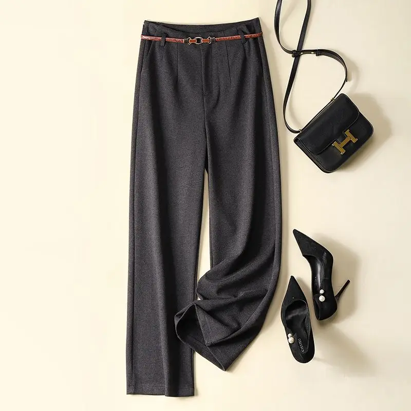 Autumn and winter 2019 new Harlan slim herringbone pattern high-waisted  suit pants fashionable thickened loose